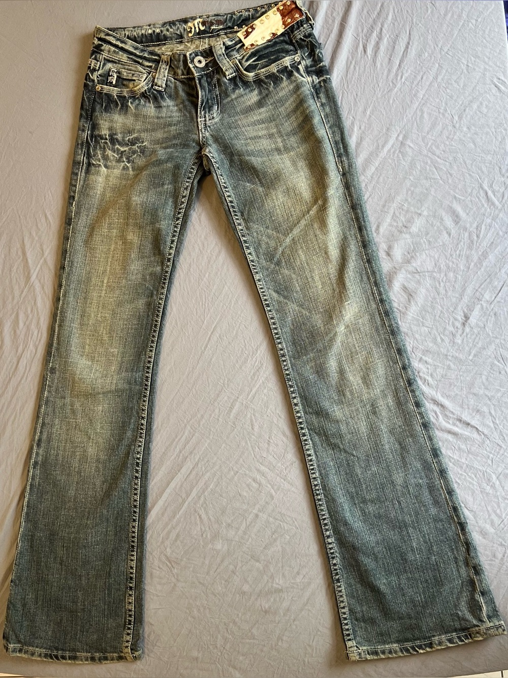 Miss Me Jeans Womens 27 Bootcut Cow Hide Jeweled Western Low Rise Casual - Picture 10 of 15